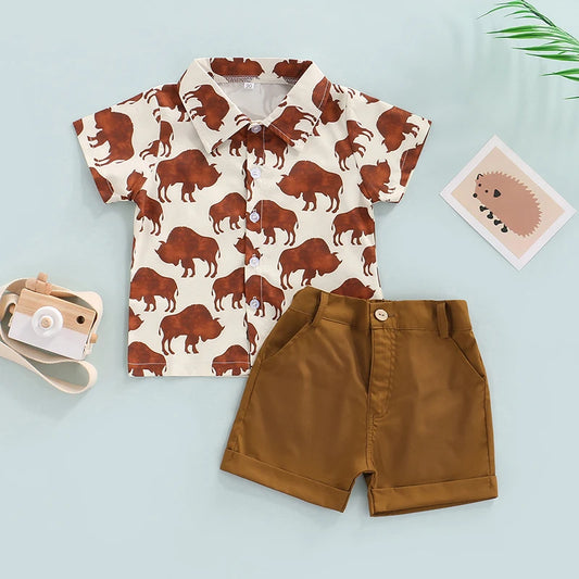 Buffalo Detail Shirt, Brown shots toddler boys/ MyLittleGuysCloset.com