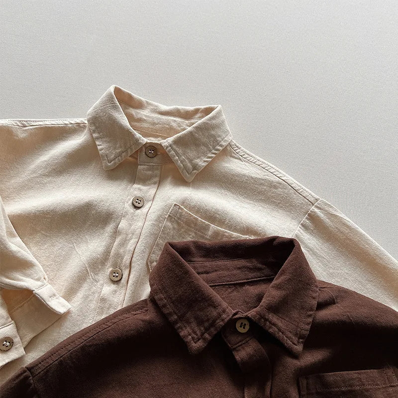 Toddler Autumn Long Sleeve Button Up-Beige