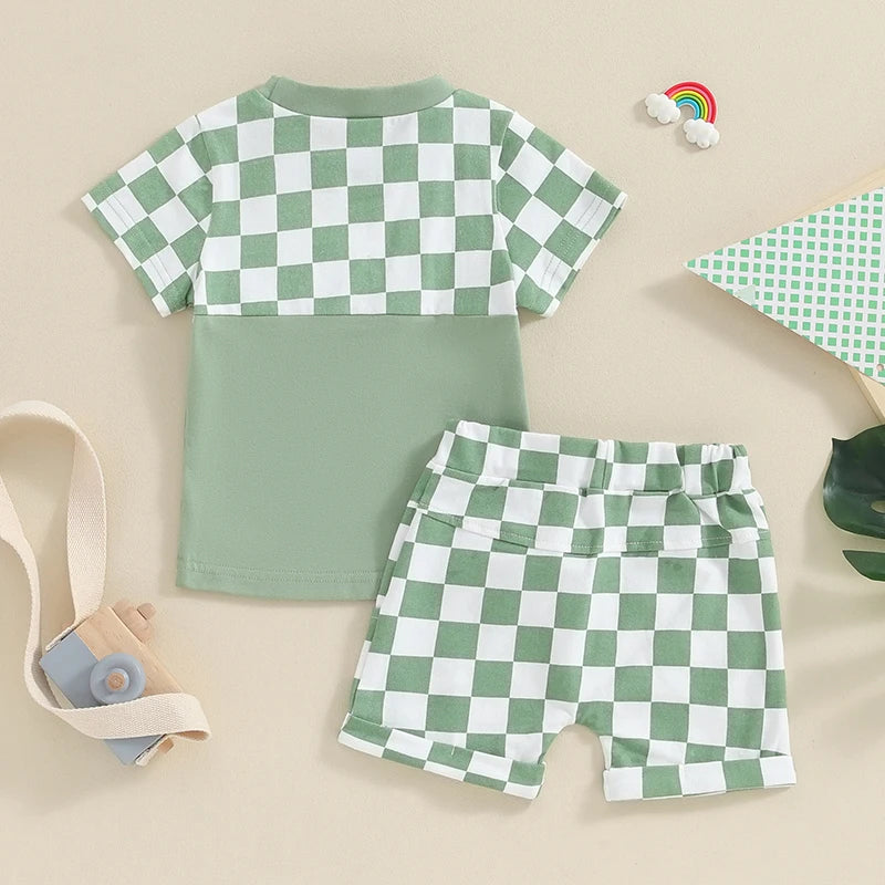 Baby Boys Clothes Sets Checkerboard / Green