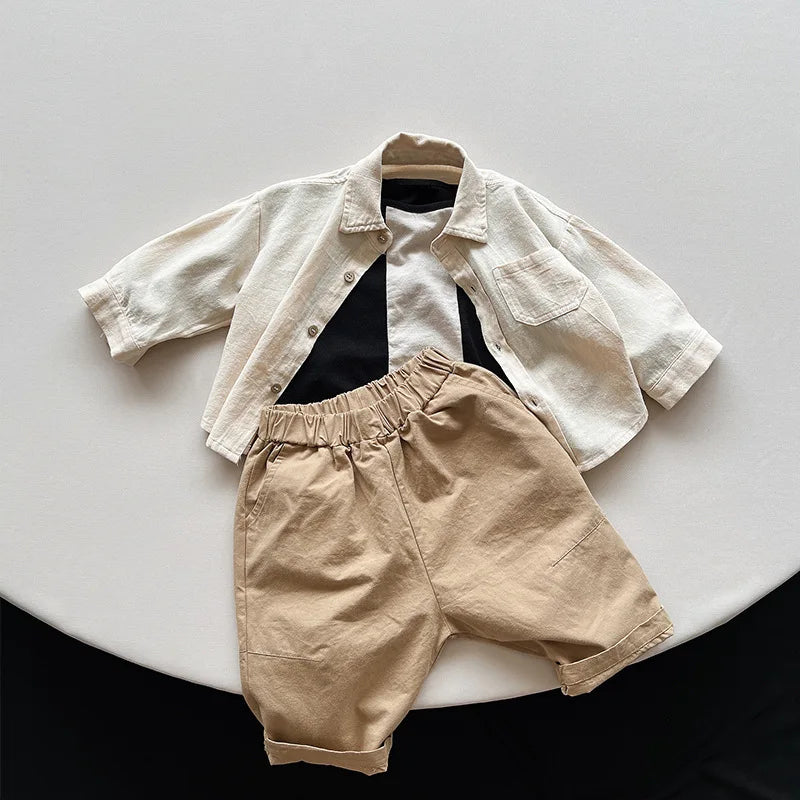 Toddler Autumn Long Sleeve Button Up-Beige