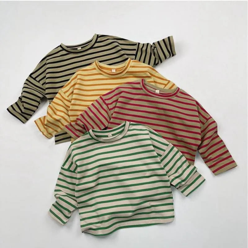 Toddler Small Stripe Loose Pullover-Green