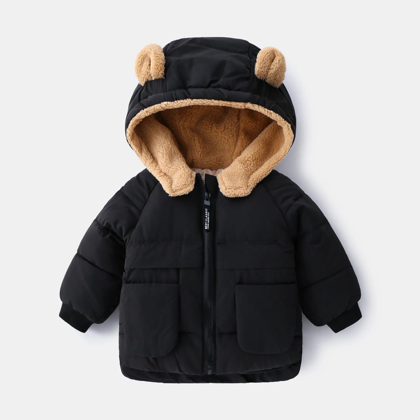 Bear Ear Toddler Coat-Black/  Free Hat Set with this item