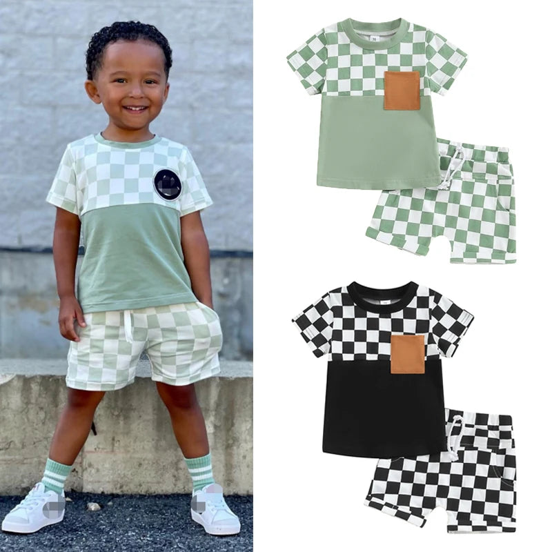 Baby Boys Clothes Sets Checkerboard / Green