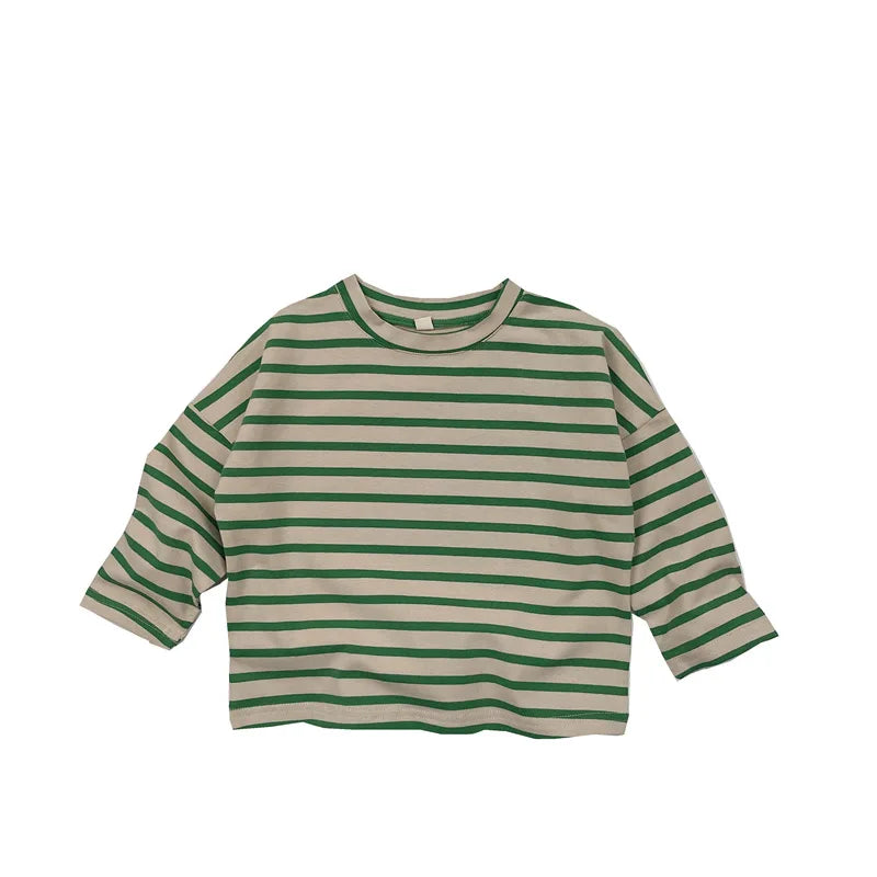 Toddler Small Stripe Loose Pullover-Green