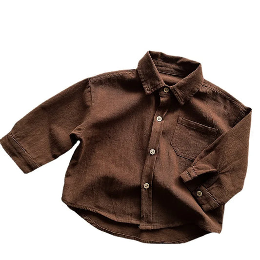 Toddler Autumn Long Sleeve Button Up-Brown