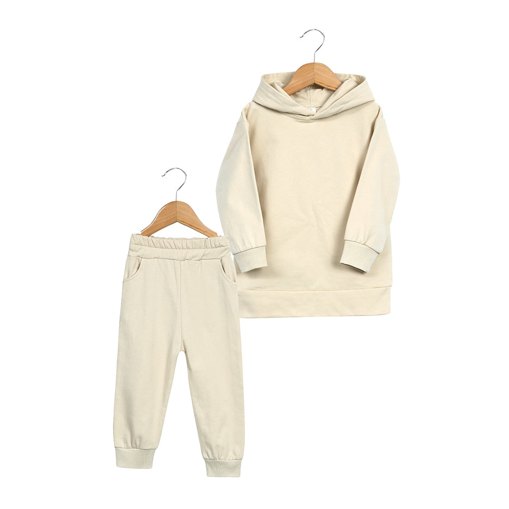 2Pcs Kids Boys Brushed Fleece Sweatsuit Hooded Pullover  Set