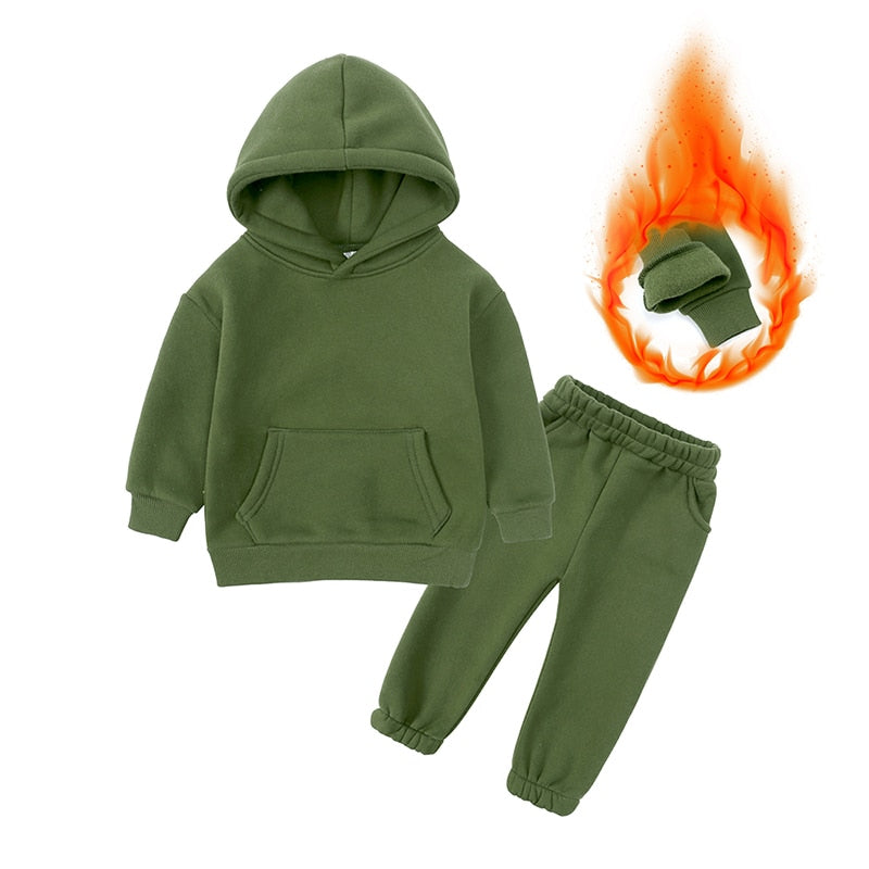 2Pcs Kids Boys Brushed Fleece Sweatsuit Hooded Pullover  Set